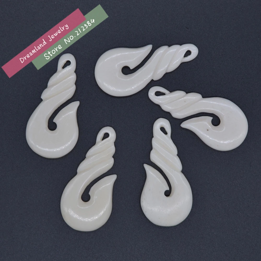 1Pc New Zealand Maori Handmade Carved Yak Bone FISHHOOK Pendant Hawaii Style Man's Manaia Necklace Surfer Choker Free Shipping |
