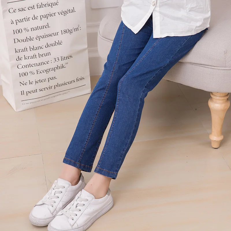 Голубые джинсы для девочек джинсовые штаны длиной до щиколотки брюки 3 4 6 8 10 12 лет