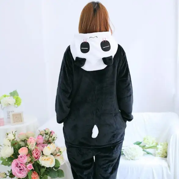 Winter Cartoon Sleepwear Hoodie Flannel Cute Animal Panda Pajamas Kigurumi Home Anime Pijama For Couple Women |
