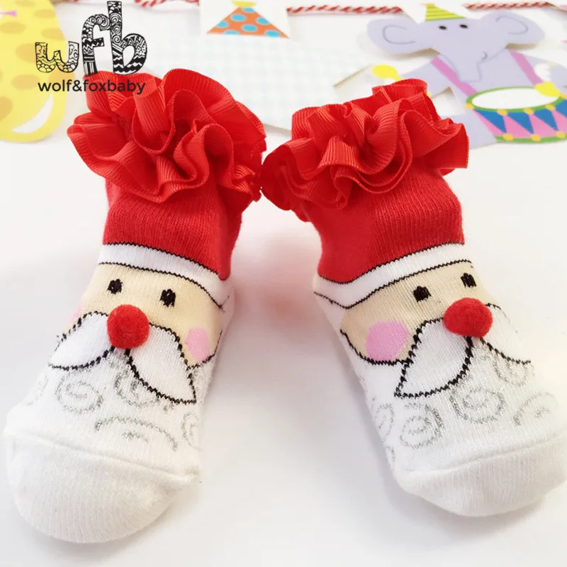 Розничная продажа кружевные носки для маленьких девочек на Рождество с От 0 до 2