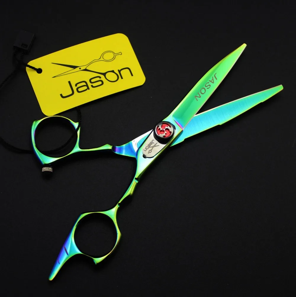 5 дюймов бренд Jason Высший сорт зеленые Парикмахерские ножницы Япония 440C 62HRC Bang Cut