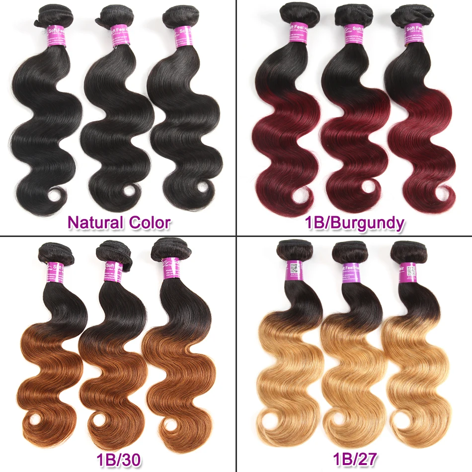 Soft Feel Hair T1B/27 Ombre Brazilian Body Wave 1/3/4 Bundles Deals Blonde Ombre Human Hair Extensions Remy Hair Weave Bundles