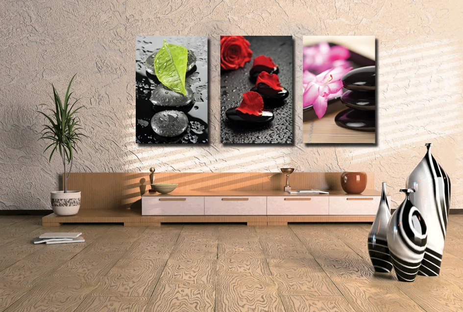 3 шт. холст художественные картины напечатанные камни и цветы настенная