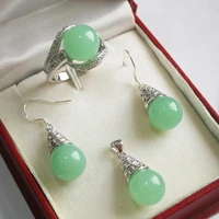 popular new natural jade pendant earrings ring set 3color green blue brown