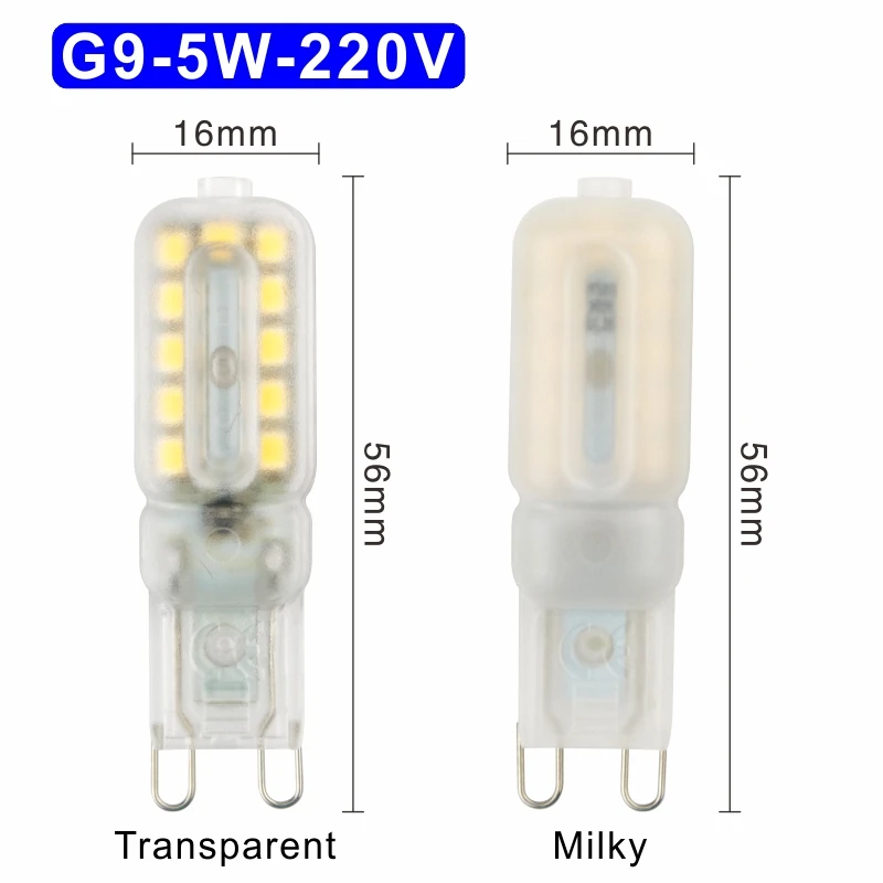 G9 5W 220V 5 шт./лот светодиодный лампы 3W 5 Вт G4 G9 светильник лампочка переменного тока 220V DC 12V Светодиодный светильник SMD2835 Точечный светильник люстра светильник ing заменить галогенные лампы - Испускаемый цвет: G9 5W 220V