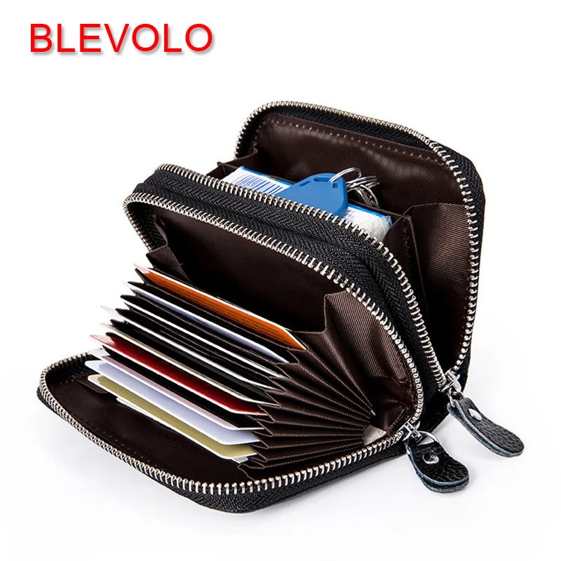 

BLEVOLO RFID держатель для карт из натуральной кожи, мягкий кошелек на молнии для кредитных карт, унисекс, чехол для удостоверения личности, кошел...