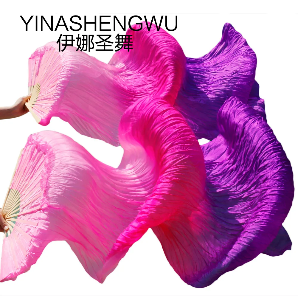 

New Arrivals Stage Performance Dance Fans 100% Silk Veils Colored Women Belly Dance Fan Veils (2pcs) pink + rose + purple