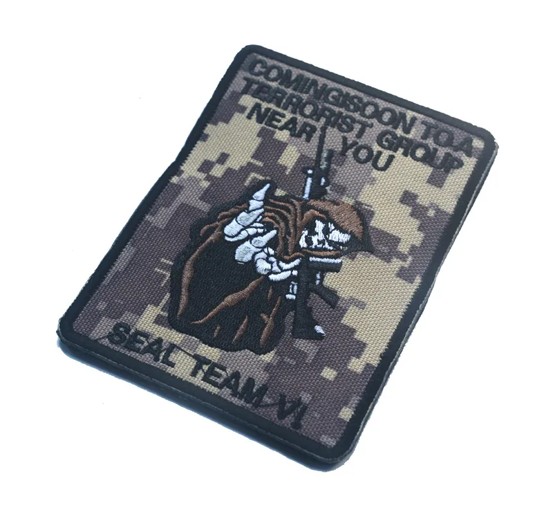 CUSTOM seal team VI death to the taliban skull camo acu patche hook  biker motorcycle  Patches tactical military   for vest coat