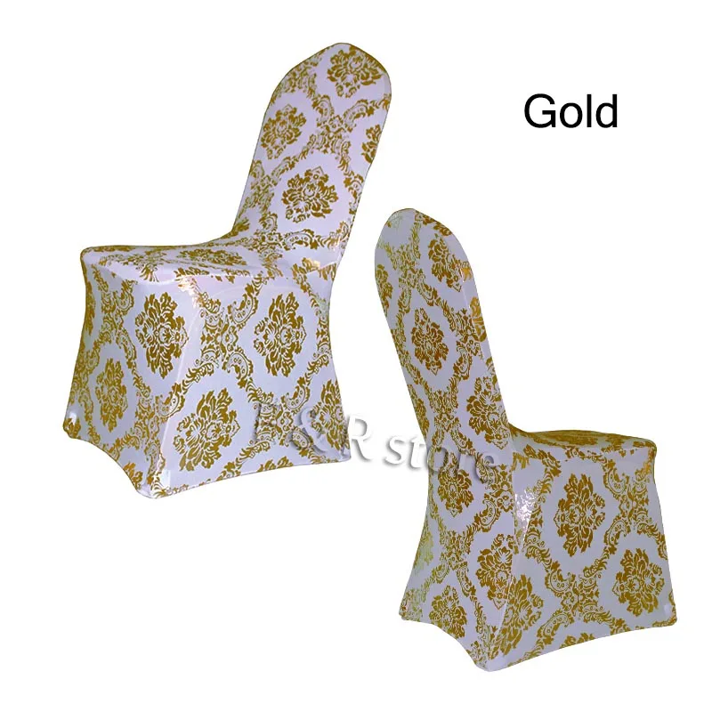 Чехол для стула из лайкры и спандекса с металлическим принтом золотого цвета |