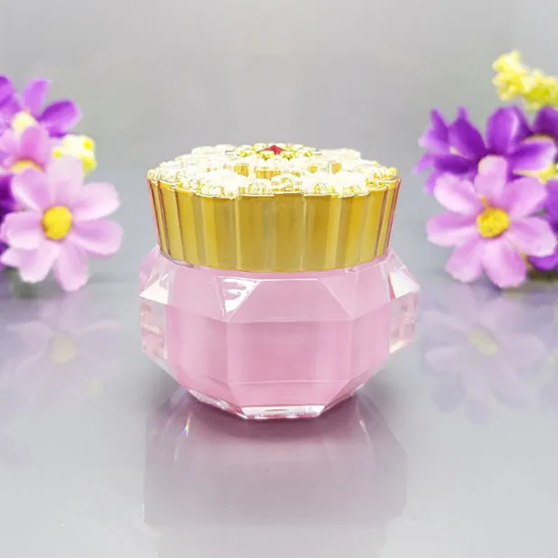 Pink 10 шт акриловых контейнеров, пластиковая банка для крема, кепка со стразами, упаковка для косметики, розовые фиолетовые гелевые горшки для глаз, пустые 15 г - Цвет: Pink