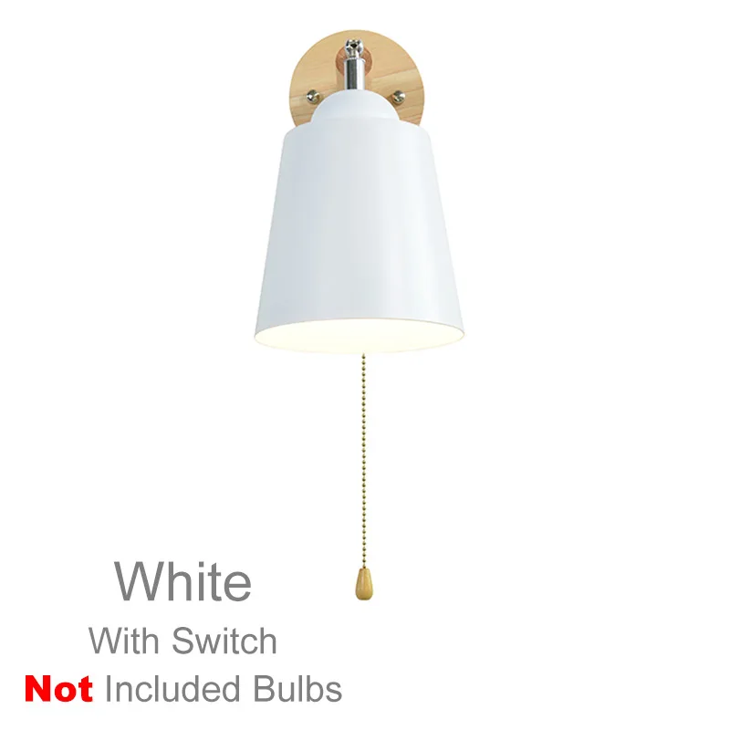 White with switch Скандинавский деревянный настенный светильник s прикроватный настенный светильник E27 с выключателем на молнии современный настенный светильник для спальни macaroon 6 цветов 85-285 в - Цвет абажура: White with switch