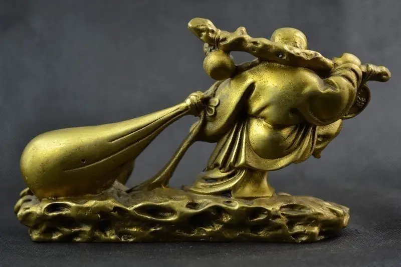 Китайский ручной работы медная резьба Будда мешок для переноски Золотой монета