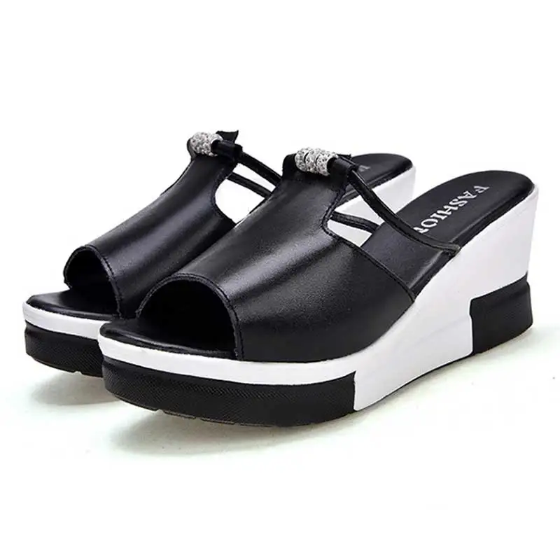 Летняя женская обувь Шлепанцы на платформе танкетке Женские шлепанцы высоком