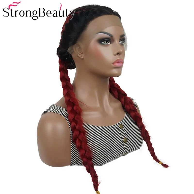StrongBeauty синтетический кружевной передний Плетеный парик коричневые/красные