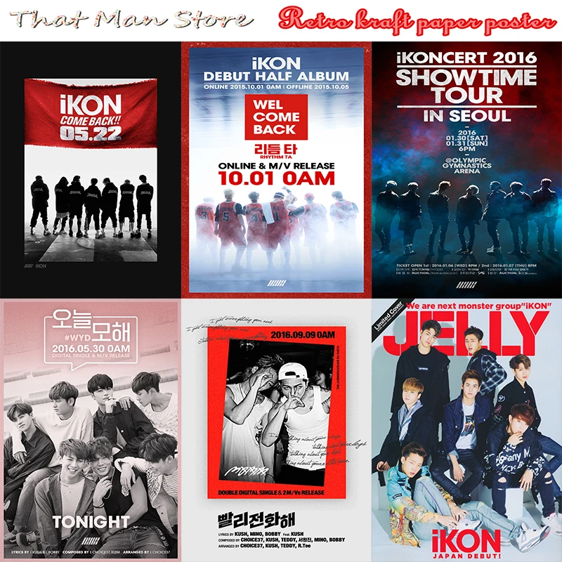 Разные дизайны KPOP IKONIGHT Корейский мужской браслет плакаты из крафт-бумаги постеры