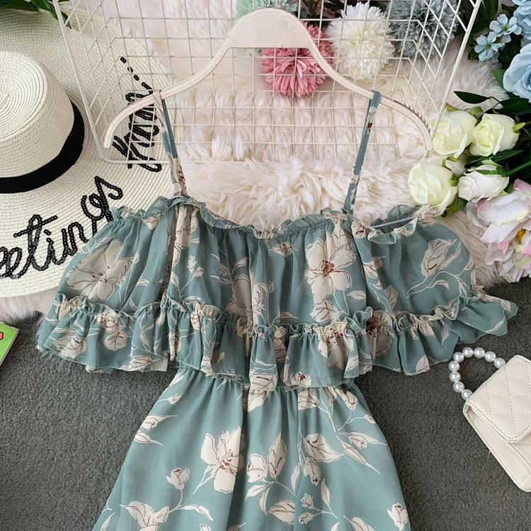 Ailegogo New Women Holiday Beach Chiffon Long Dress Spaghetti Ruffles Female Floral Print Midi Dresses Ladies Backless Vestidos | Женская