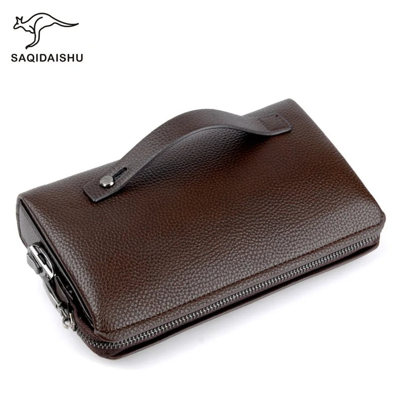 Men's Coded Lock Clutch Male Safety Lock Clutch Business Zipper Purse Big Capacity Handbag Soft Long Wallet, Black & Brown