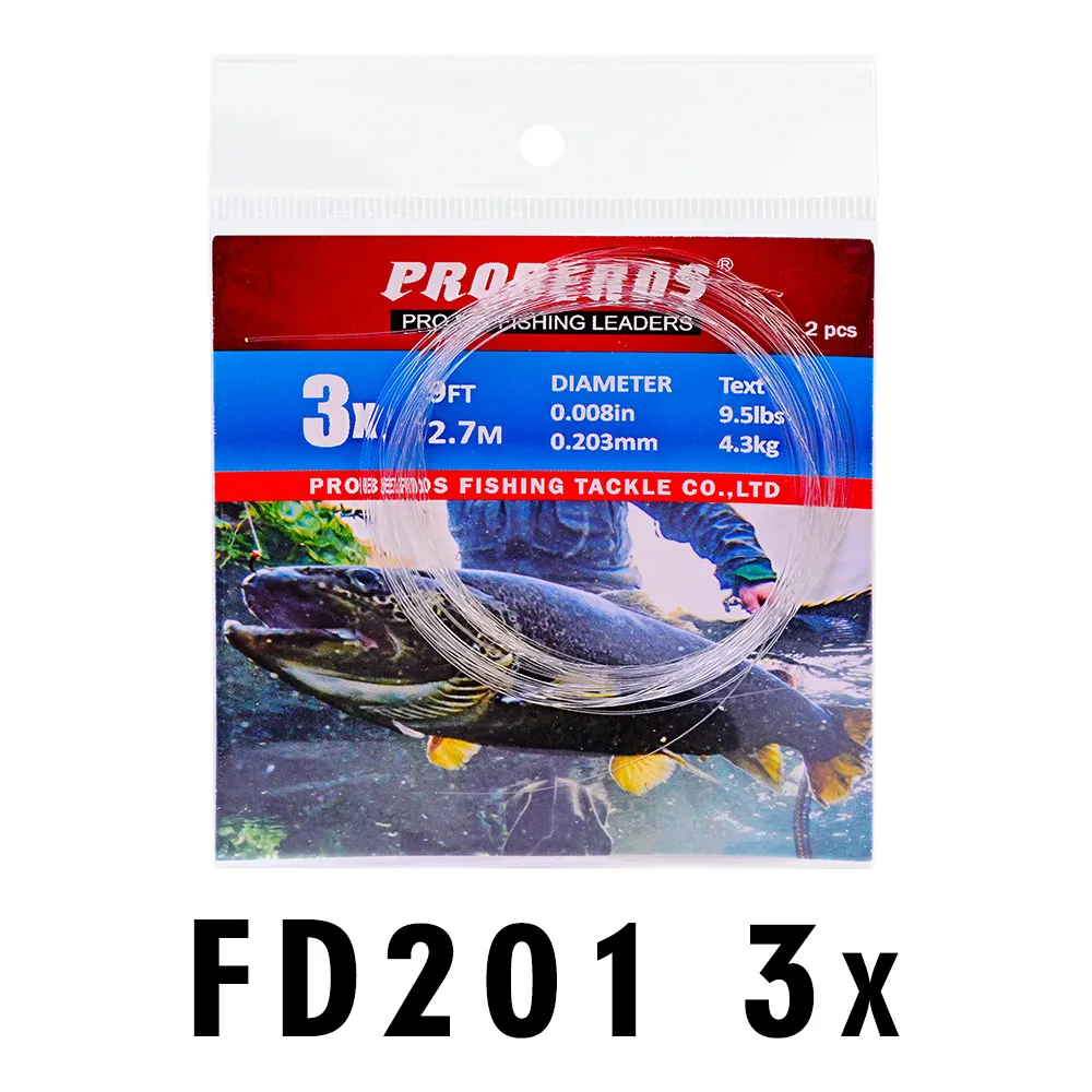 3X 10 шт. PRO BEROS Конический лидер Fly Fishing Line 9FT 0X-6X нейлон лидер ловли рыбы нахлыстом ясный цвет - Цвет: 3X