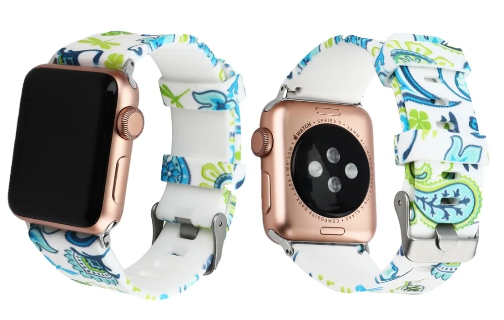 Спортивный ремешок для Apple Watch 42 мм 38 мм Iwatch series 3 2 1 силиконовый браслет печать ремешок для часов+ металлическая пряжка
