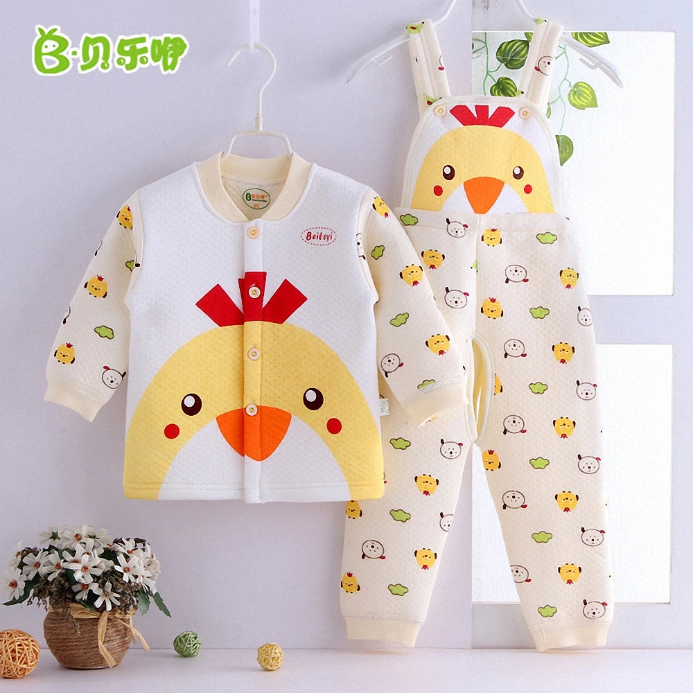 Autumn Winter baby boy girl 2pcs set Children Long Sleeve undershirt + Suspender Trousers sets warm clothes for 6-24M | Детская одежда