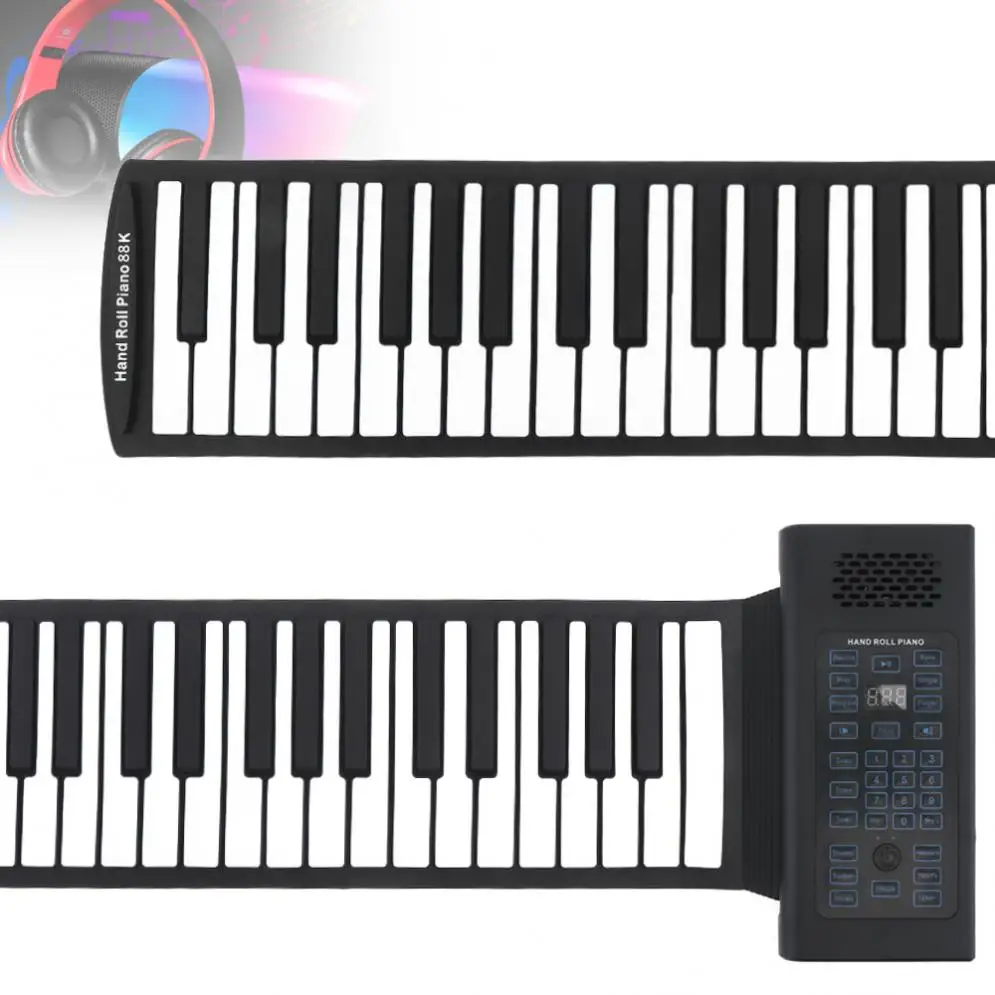 88 Keys USB MIDI Output Roll Up Rechargeable Electronic Silicone Flexible Keyboard Organ Built-in Speaker with Sustain Pedal