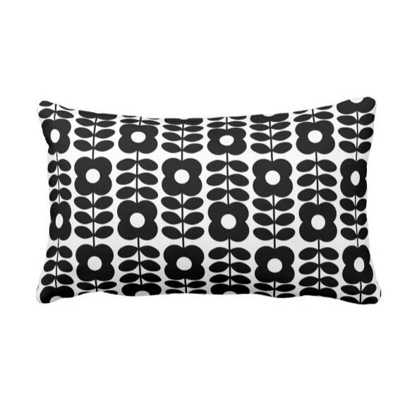 

Nordic Black White Retro Flower Rectangle Pillow Case Velvet Lumbar Cushion Cover Trendy Modern Sofa Home Couch Decor 30x50cm