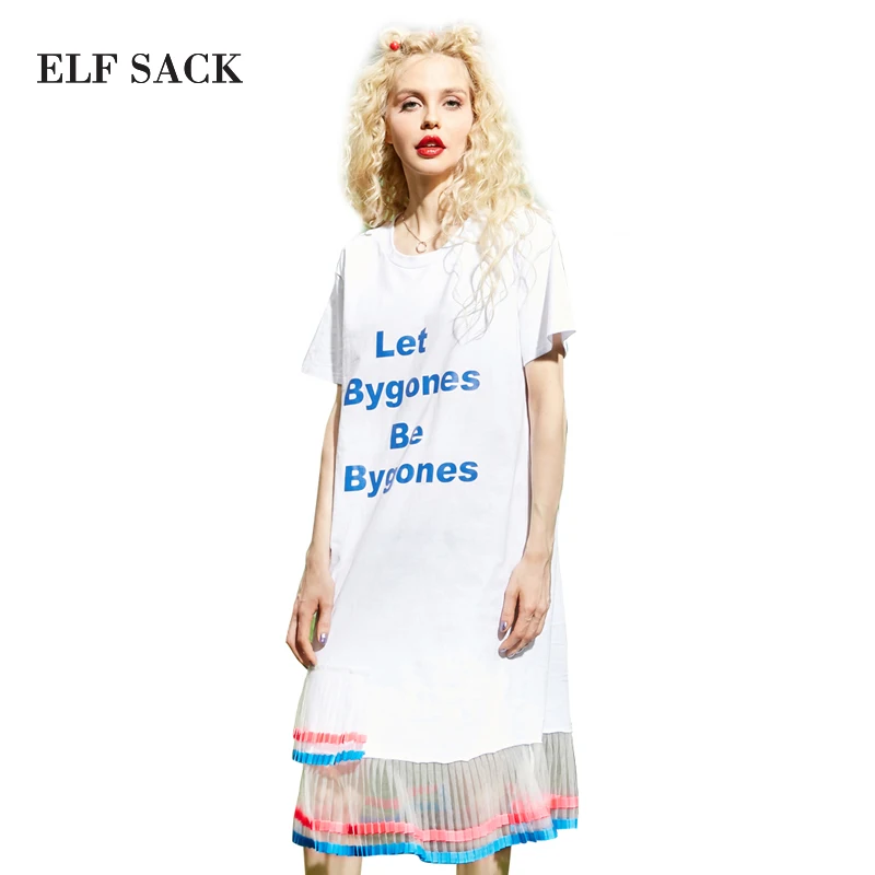 ELFSACK летние женские длинные платья с буквенным принтом платье рубашка женское