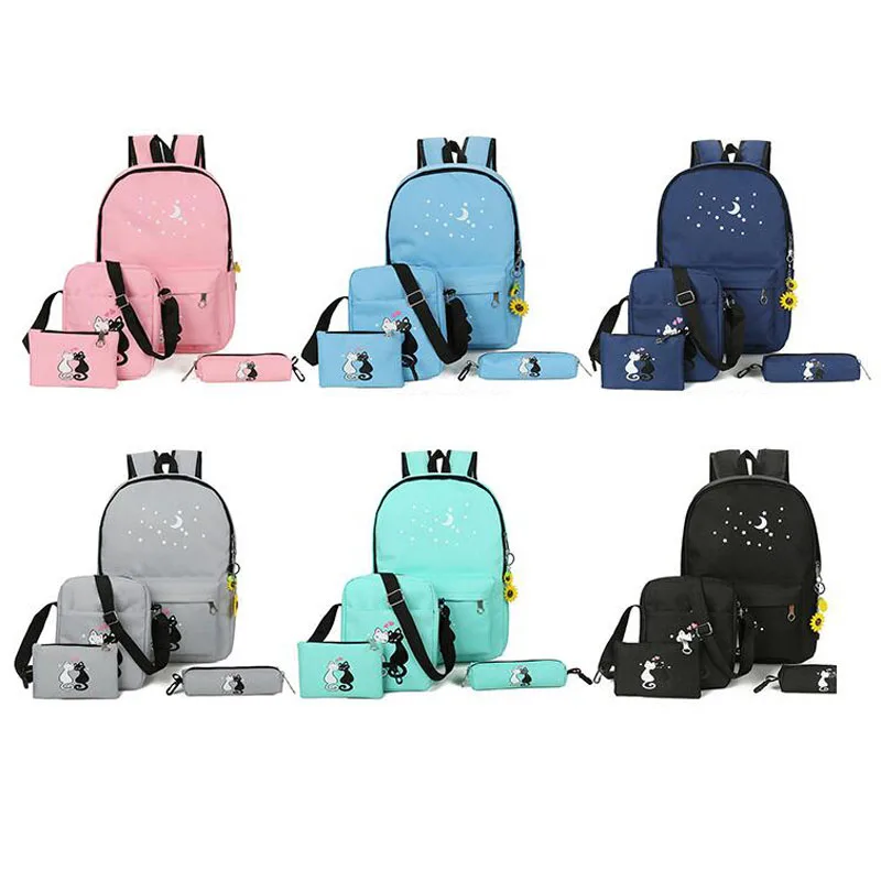 2017 холст Рюкзаки для подростка Обувь девочек 4 шт./компл. Для женщин школы