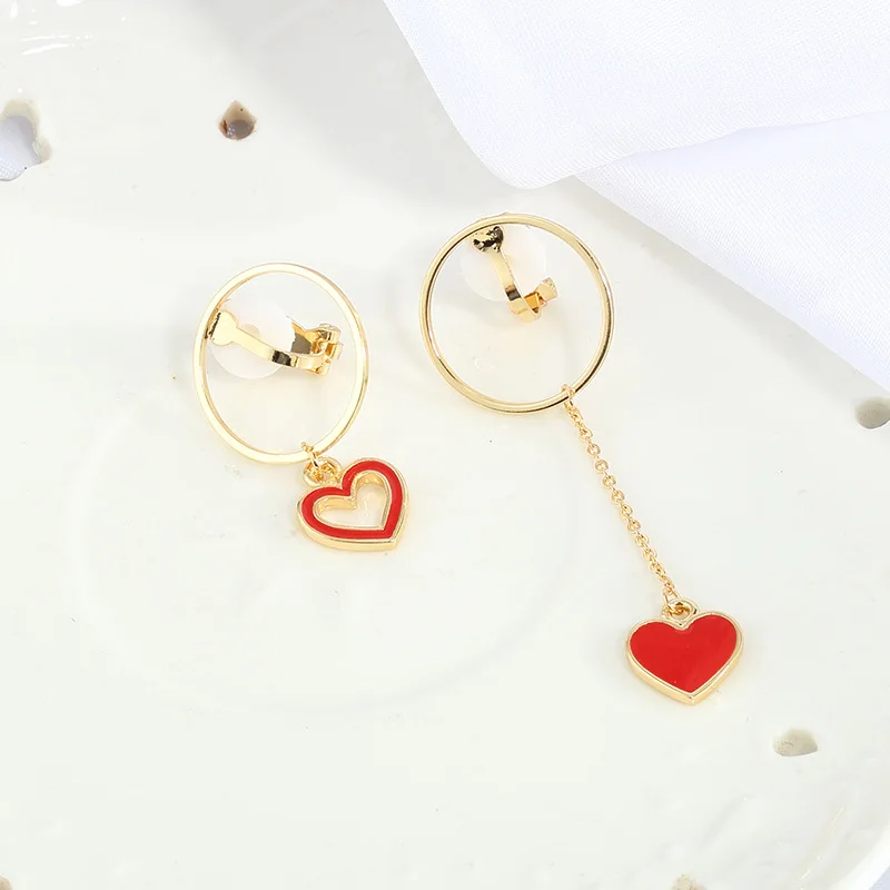 Женские серьги-клипсы без проколов с красным сердцем | Украшения и аксессуары