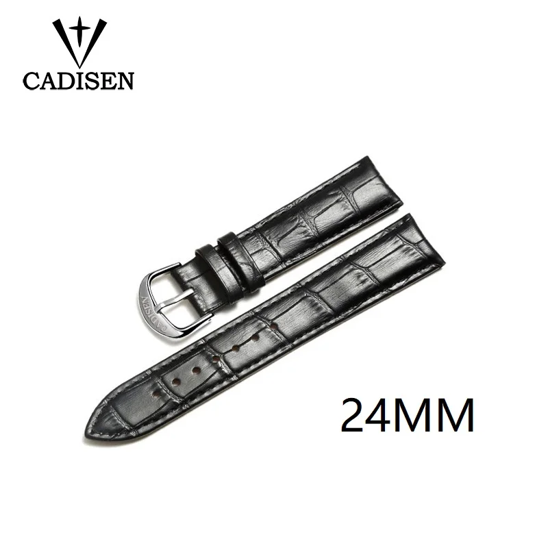 Новый ремешок для часов CADISEN черный из натуральной кожи 20 мм 22 24 аксессуары |