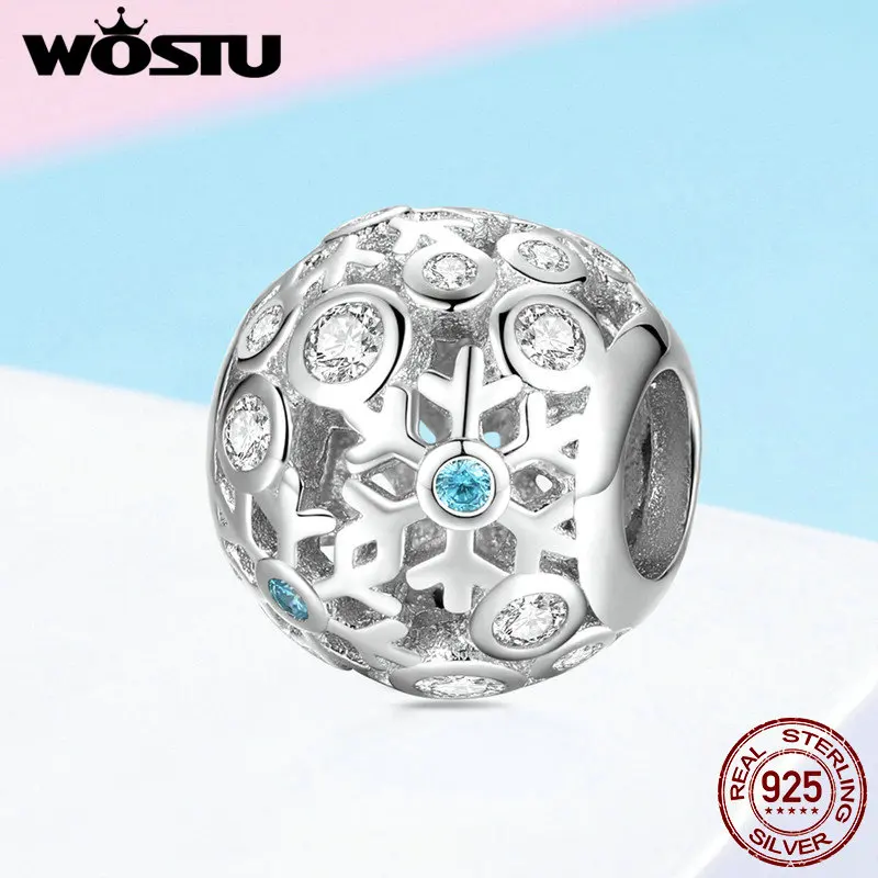 WOSTU высокое качество Стерлинговое Серебро 925 пробы синий цвет зимние бусины