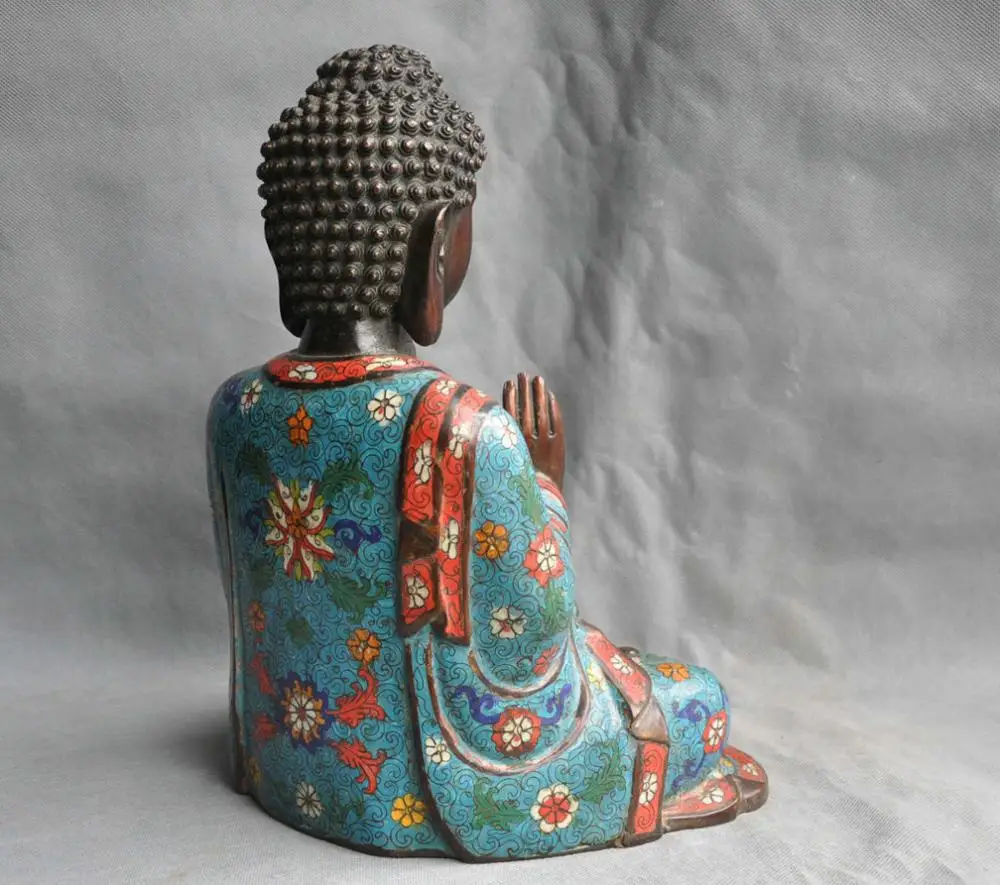 14 ''Китай Старый Тибет Бронзовый Изысканные Перегородчатой Буддизм Будда