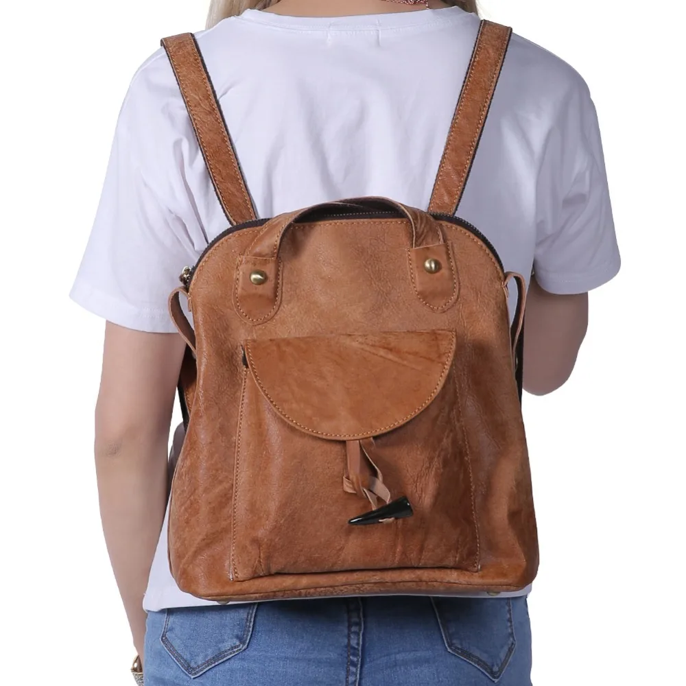 Женский коричневый матовый рюкзак из 100% натуральной кожи женский