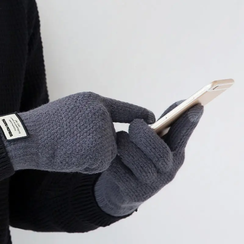 Зимние осенние мужские вязаные перчатки с сенсорным экраном утепленные