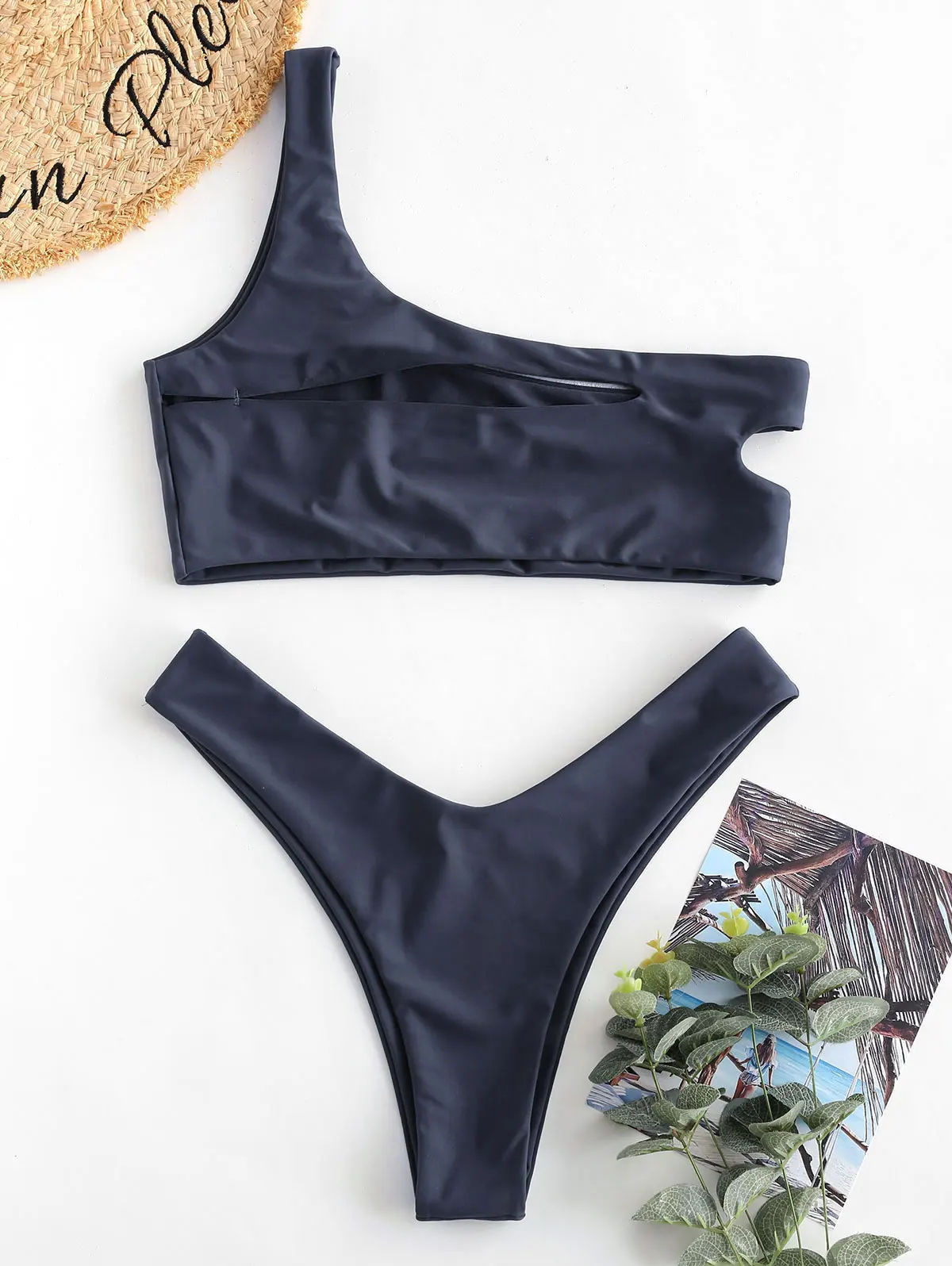 Mist Blue ZAFUL одно плечо Вырез высокая нога бикини набор пляжная одежда купальный костюм стринги бикини набор - Цвет: Mist Blue