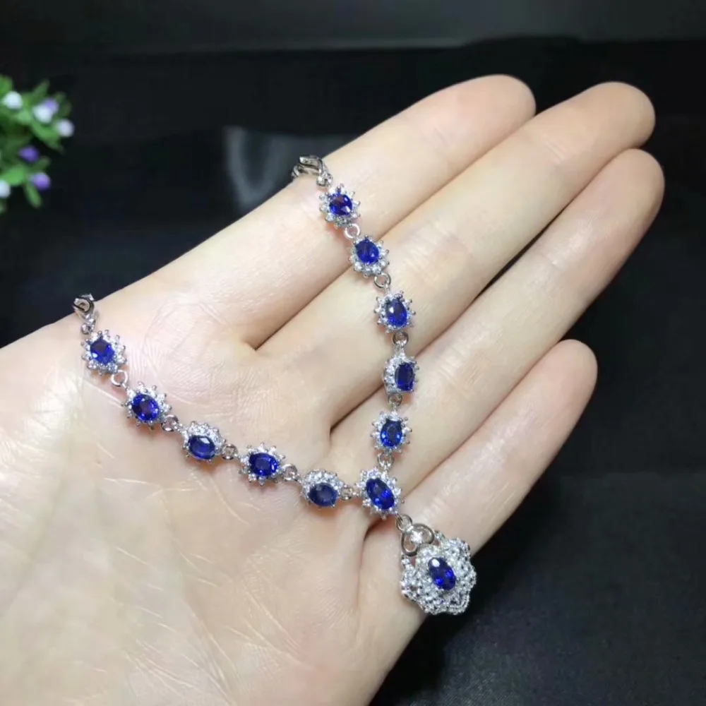 

Natural blue sapphire gem Pendant necklace S925 silver Natural gemstone necklace Retro lovely Diana women party gift jewelery