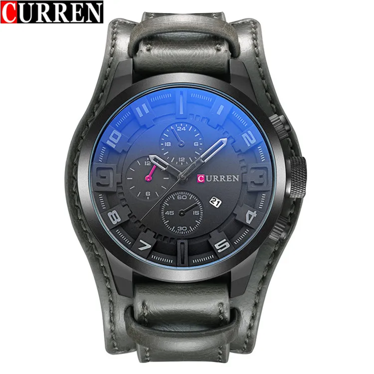 gray Модные Роскошные мужские часы CURREN Топ бренд кварцевые мужские часы спортивные наручные водонепроницаемые мужские часы Relogio Masculino - Цвет: gray
