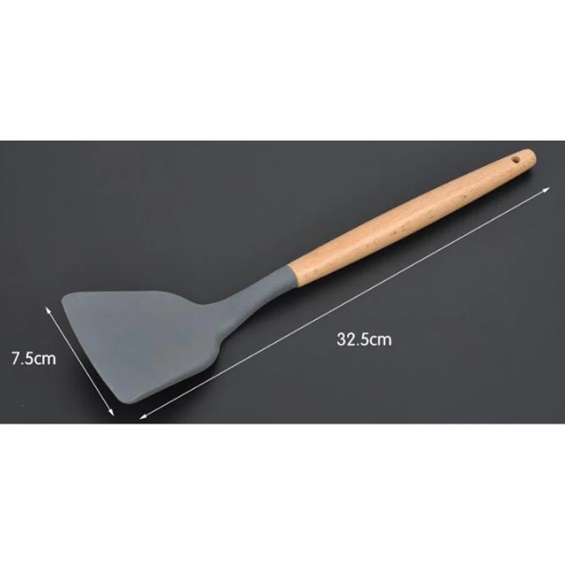Denseshovel KHGDNOR набор инструментов для приготовления пищи из силикона с деревянной ручкой, кухонные аксессуары, ковш для супа, ложка, набор домашней кухонной посуды 9 шт - Цвет: Denseshovel