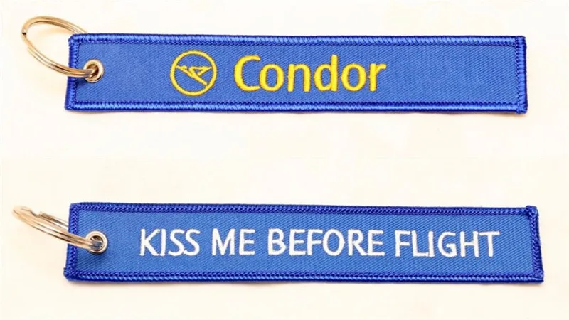 Condor Airlines Kiss Me Before Flight вышитый металлический брелок с биркой из ткани|flight keychain|keychain