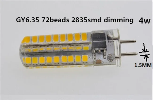 Затемнения светодиодный GY6.35 220 V 4 W светодиоидная лампа с регулируемой яркостью 2835SMD 72 шариков без вибрации Силиконовые gy6.35 светодиодный 220 v затемнения светодиодный g6.35 220 v 4 Вт 5 шт./лот