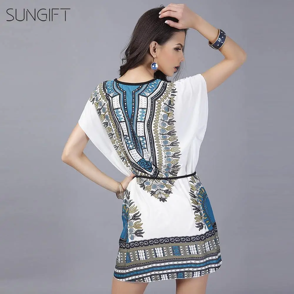 Женское платье с коротким рукавом SUNGIFT повседневное мини в африканском стиле