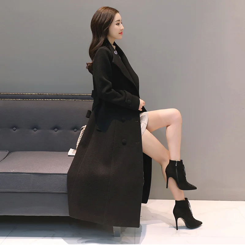 Двубортное модное длинное шерстяное пальто для женщин Manteau Femme осень зима Макси