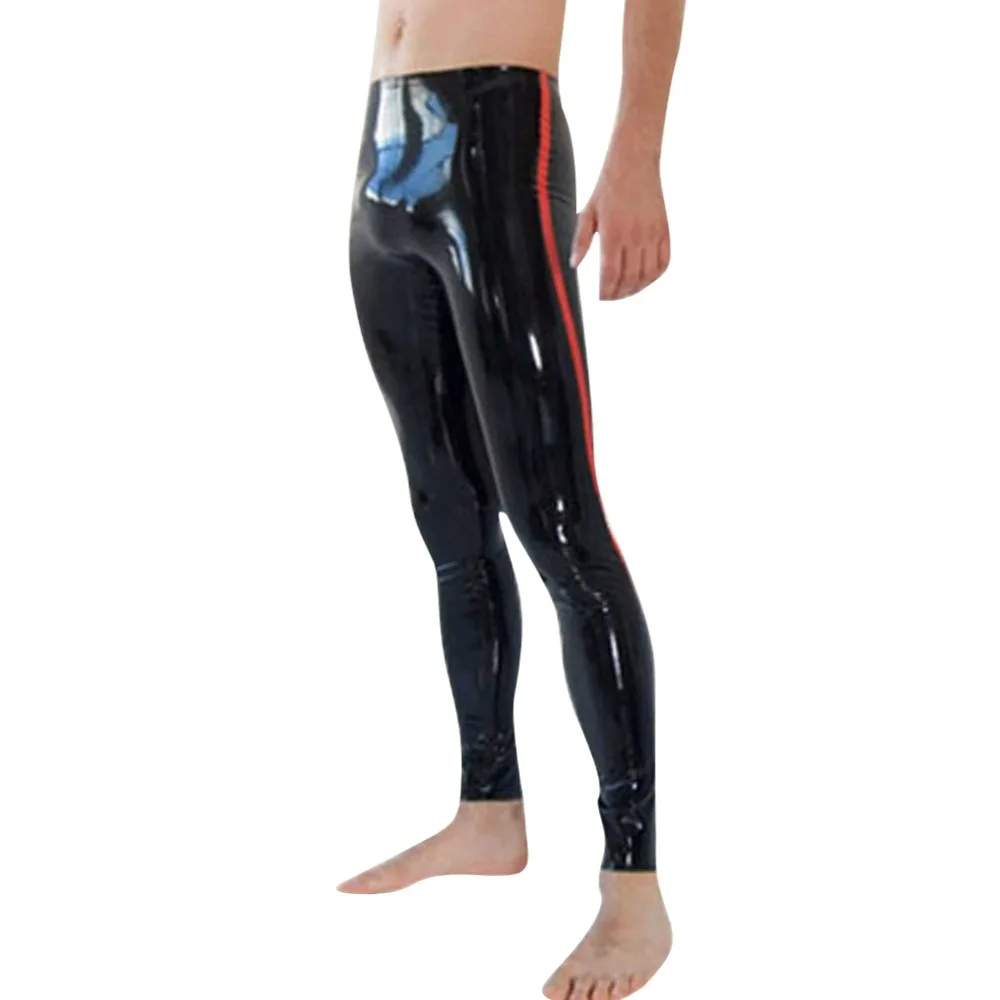 

100% Pure Latex Pants Black and Red High Waist Tight Trousers Size XXS-XXL