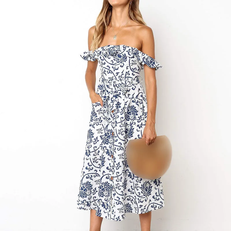 Весна осень женский сарафан летний пляжный костюм с цветочным рисунком оборками