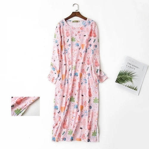 Light pink Длинные ночные рубашки, Мультяшные сексуальные женские пижамы, матовый хлопок, ночная рубашка, Осеннее женское нижнее белье, ночная рубашка размера плюс, одежда для сна - Цвет: Light pink