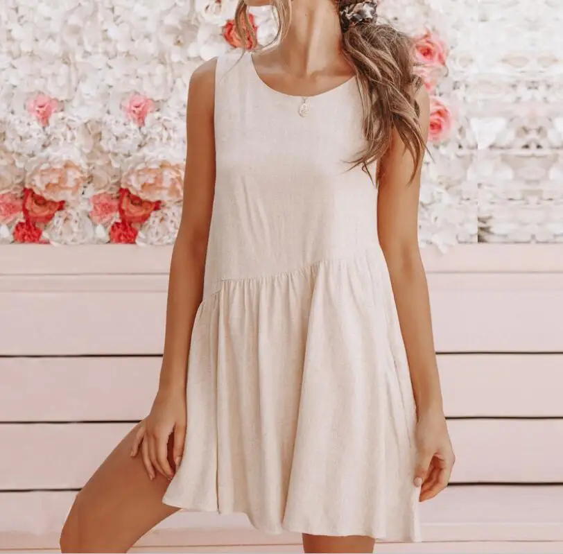 Женское платье в стиле бохо однотонное на бретельках летнее пляжное ампир для