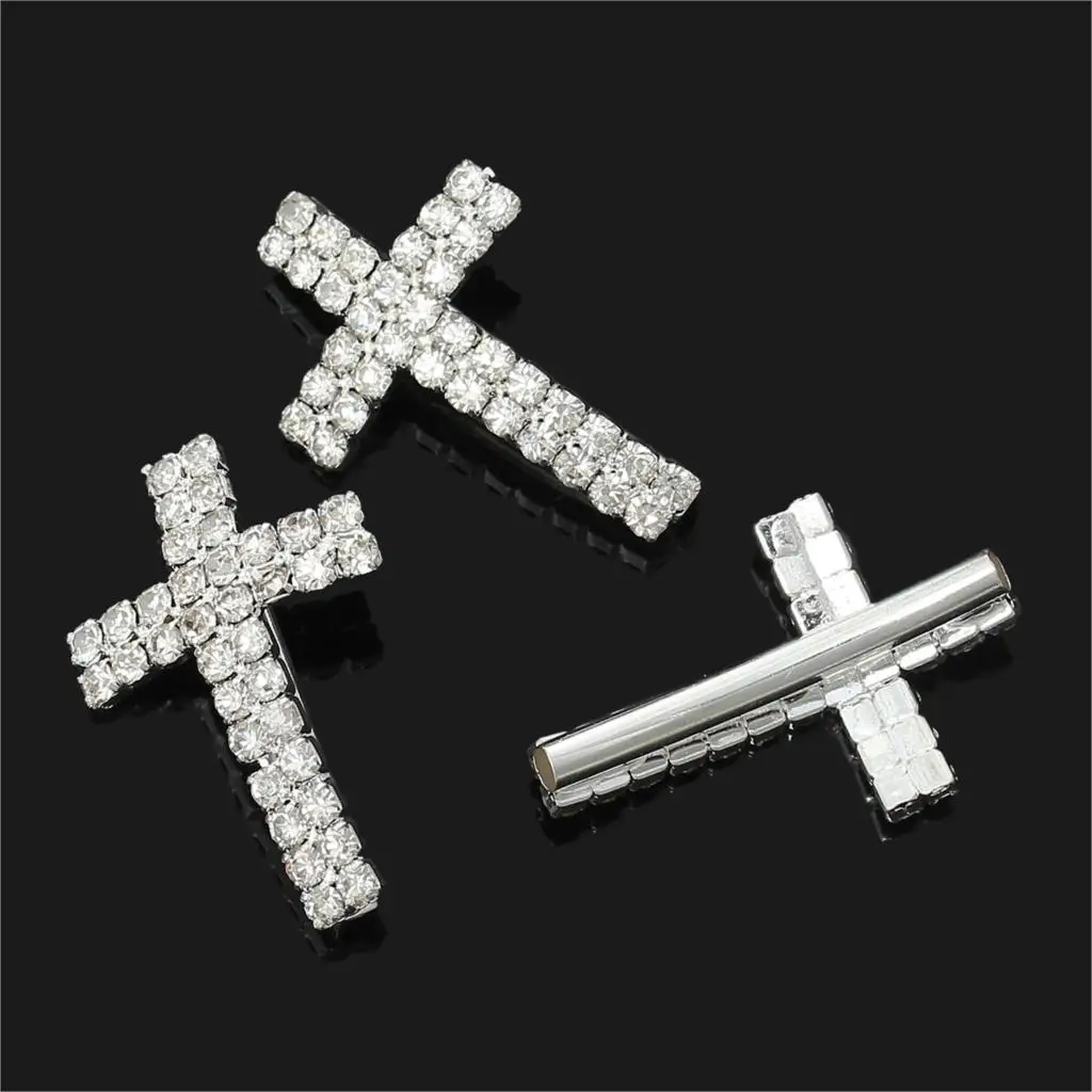 

8Seasons Zinc Based Alloy Beads Cross Tube Silver Plated Clear Rhinestone DIY Jewelry About 30mm x 20mm, Hole:Approx 2.4mm, 2PCs