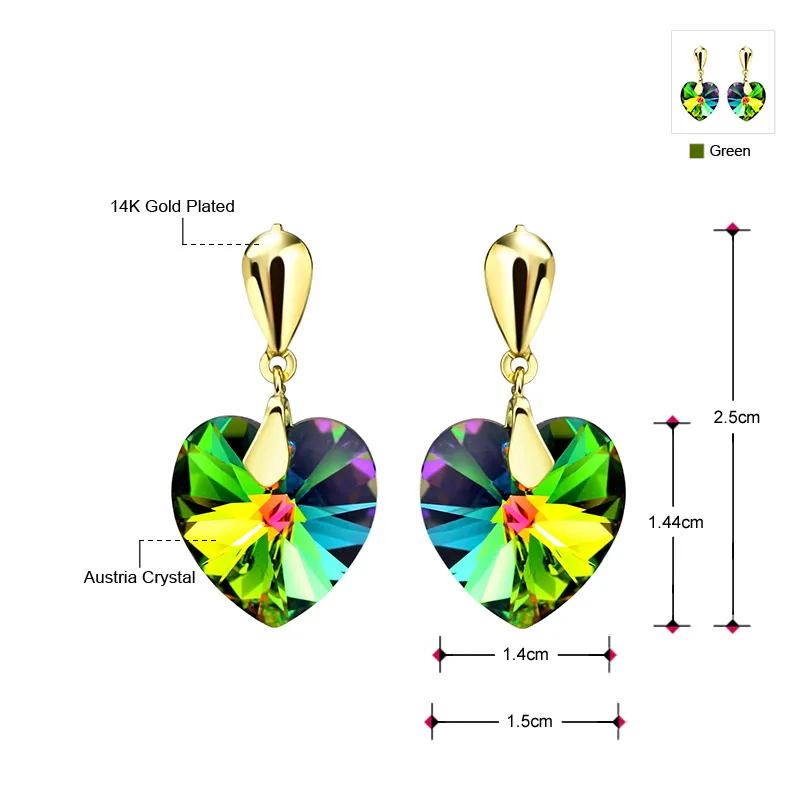 Neoglory Austria Crystal Stud Earrings Elegant Romantic Heart Style Light Yellow Gold Color Trendy For Lady Sale Party Wedding | Украшения