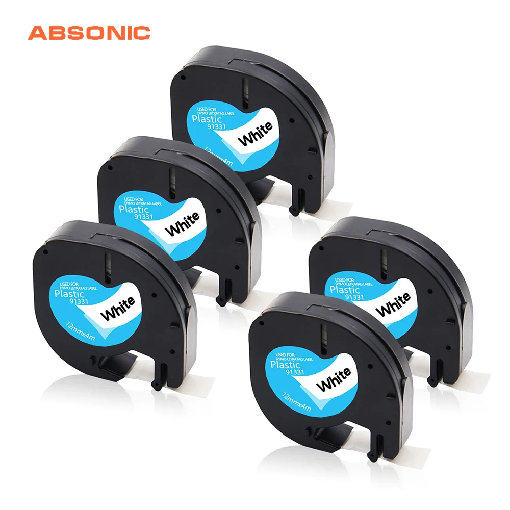 Absoonic 5 шт. для Dymo Letratag 91201 этикетки ленты черный на белом 12 мм * 4 м совместимый с 91331