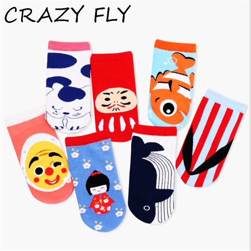 Магазин Crazy Fly модные носки короткие с принтом японские круглым вырезом веселые